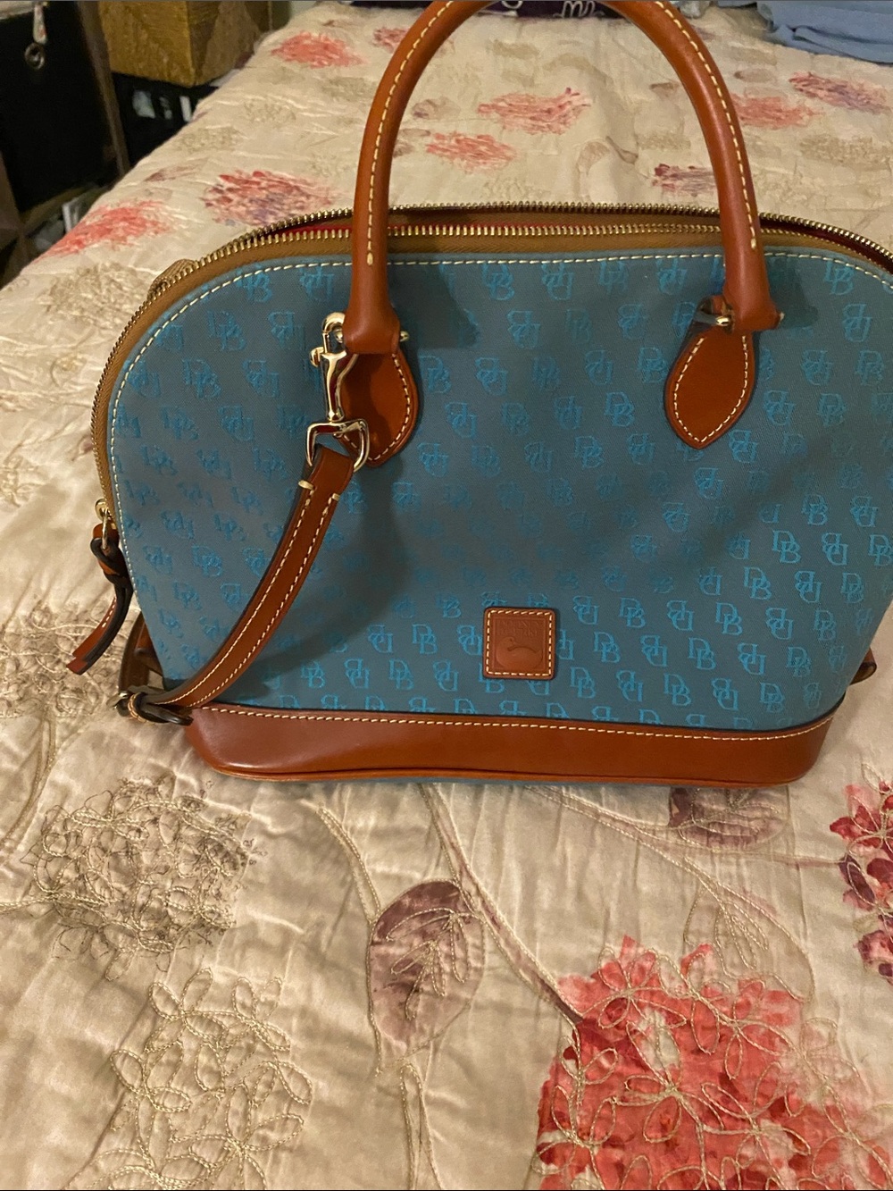 Dooney bourke Teal Satchel with Brown Leather Trim